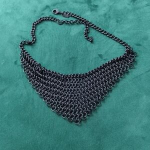 Black Heavy Metal Chainmail Bib Choker Necklace - Women Jewelry